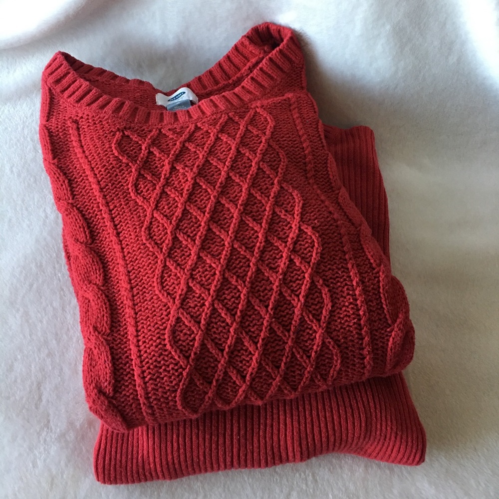 Red Cable Knit & Mock Neck Sweater Bundle M